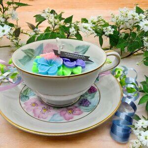 NEW | Handmade Noritake China Dawn Soy Wax Candle w/ Cherry Blossom Wax Melt Top